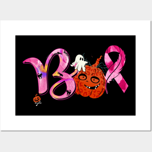 Boo Pumpkin Cute Ghost Pink Ribbon Breast Cancer Halloween Posters and Art
